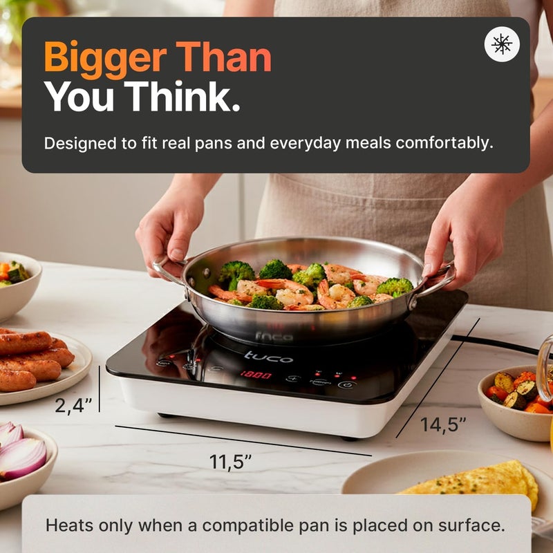 TuCo Portable Induction Cooktop Burner Hot Plate Electric Stove with Shatter-Proof Ceramic Glass, LCD Sensor Touch, ETL Certified, 20 Cooking Modes, 1800 Watts - Image 2